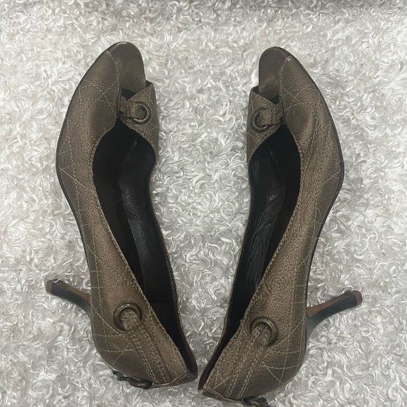 Dior Metallic Cannage Pattern D Charm Peep Toe Heels Pumps Shoes - Picture 5 of 9